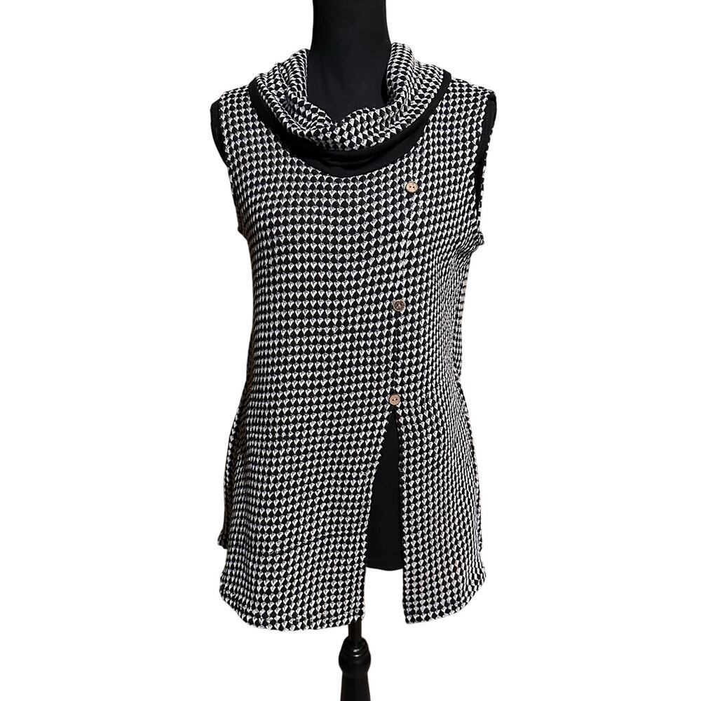 Creation Black White Checkered Cowl Neck Layering Vest Top Women's S